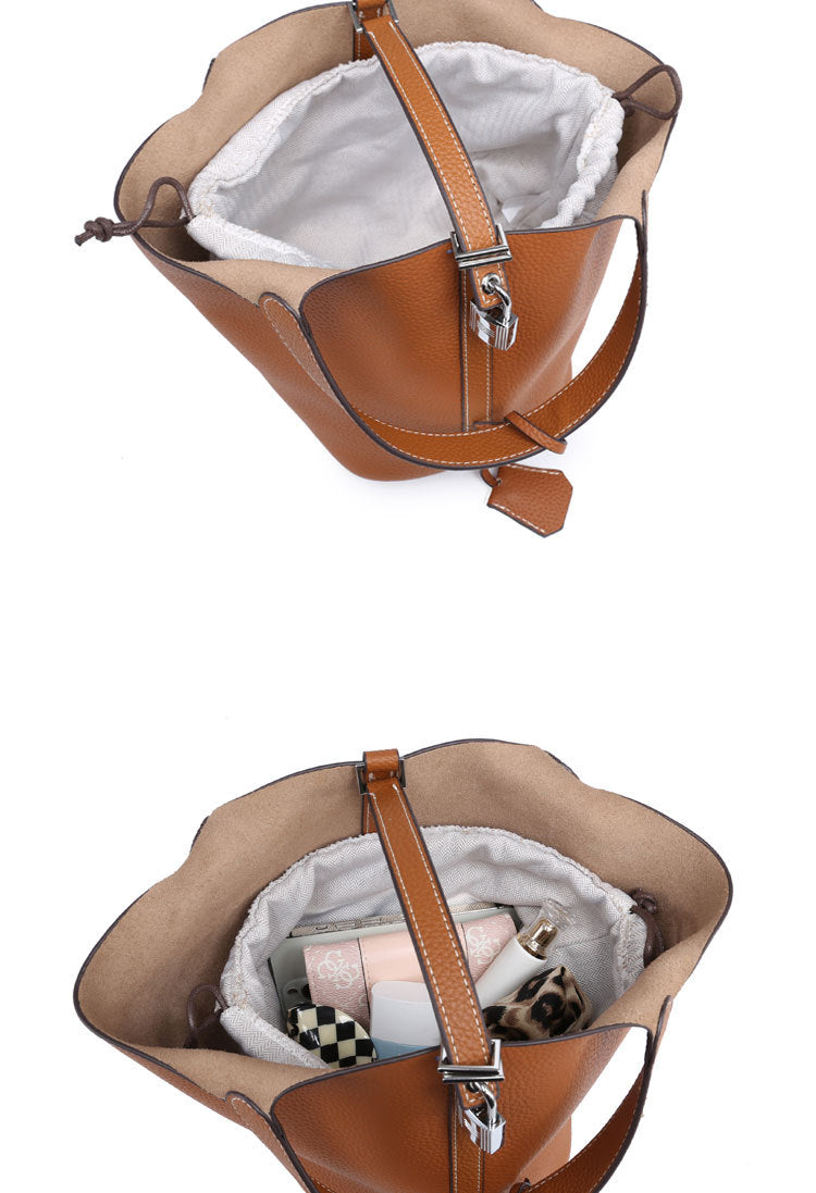 Female genuine leather bucket bag