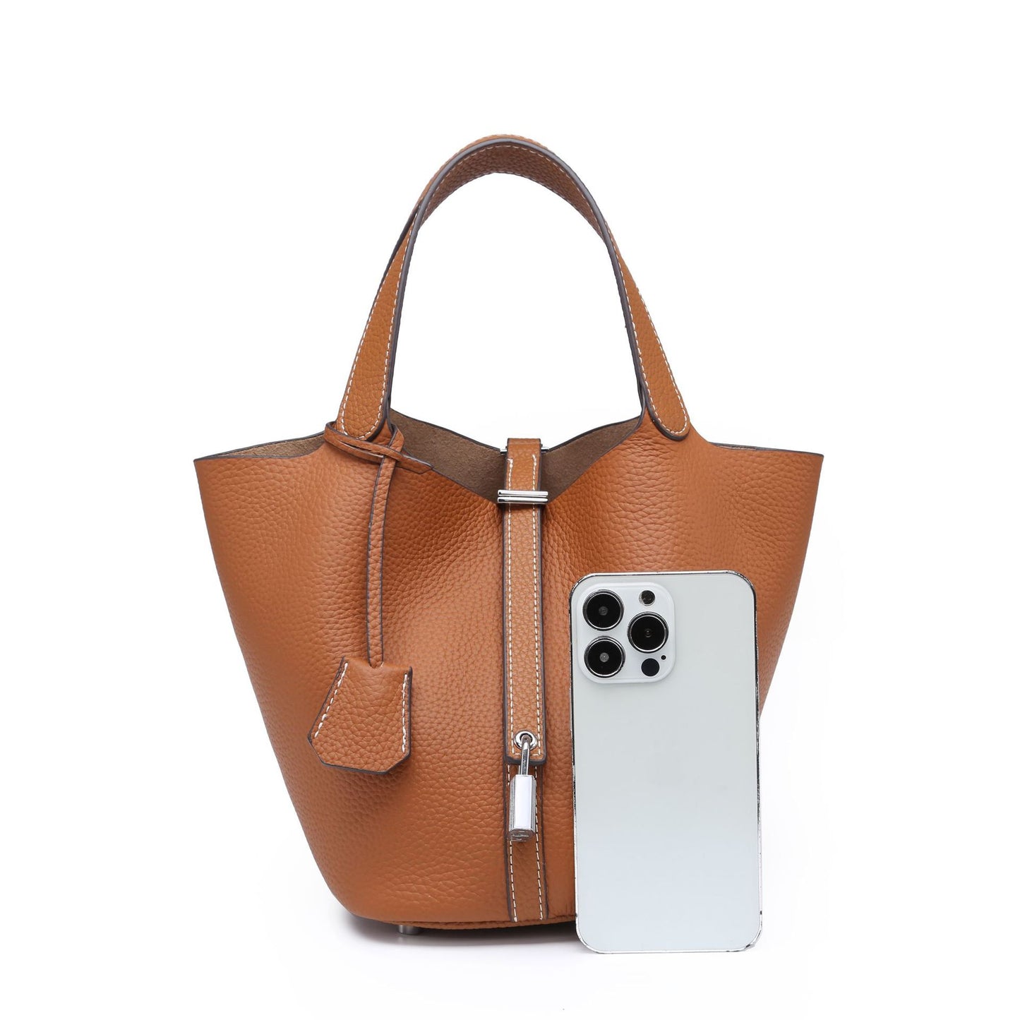 Female genuine leather bucket bag