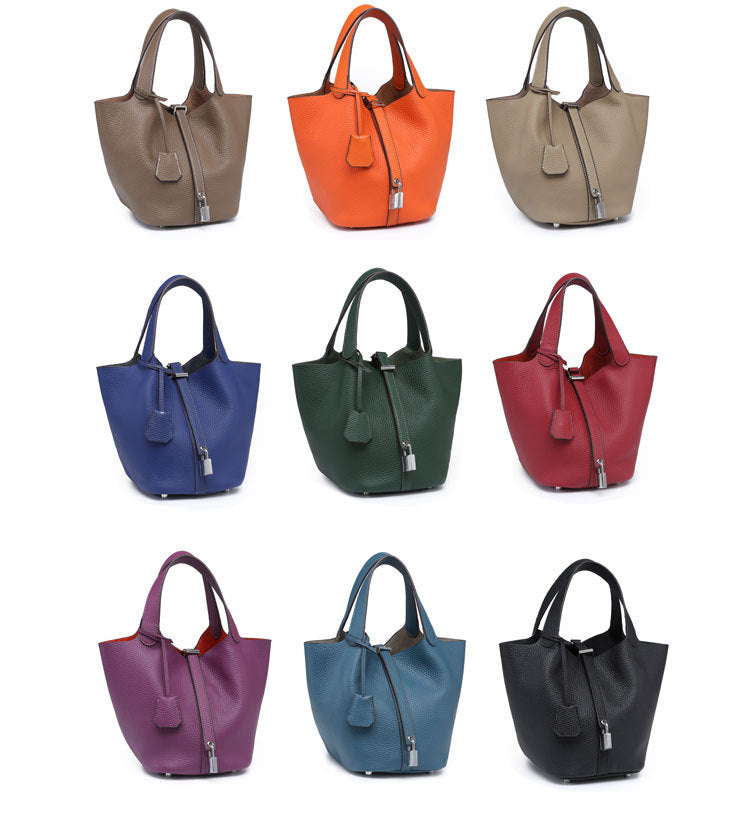 Female genuine leather bucket bag