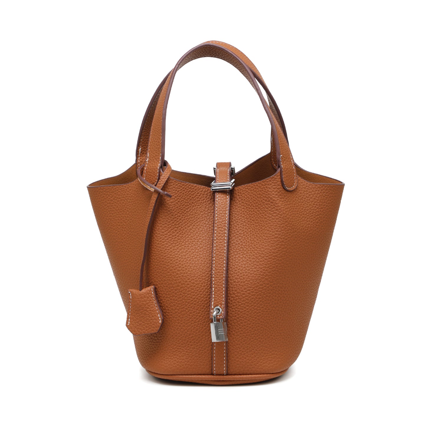 Female vegan leather bucket bag