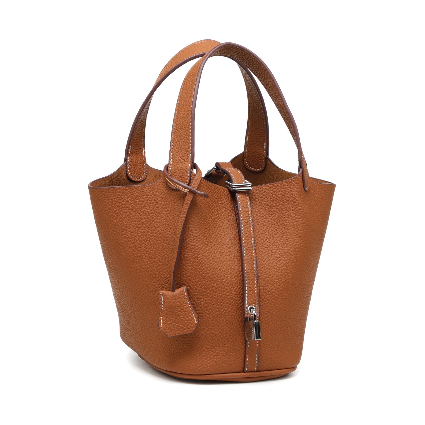 Female vegan leather bucket bag