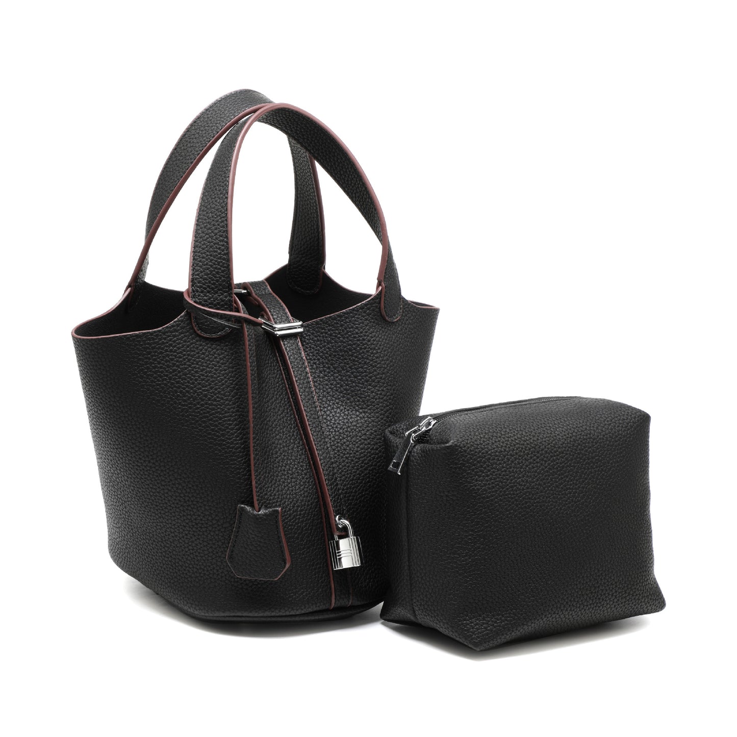 Female vegan leather bucket bag