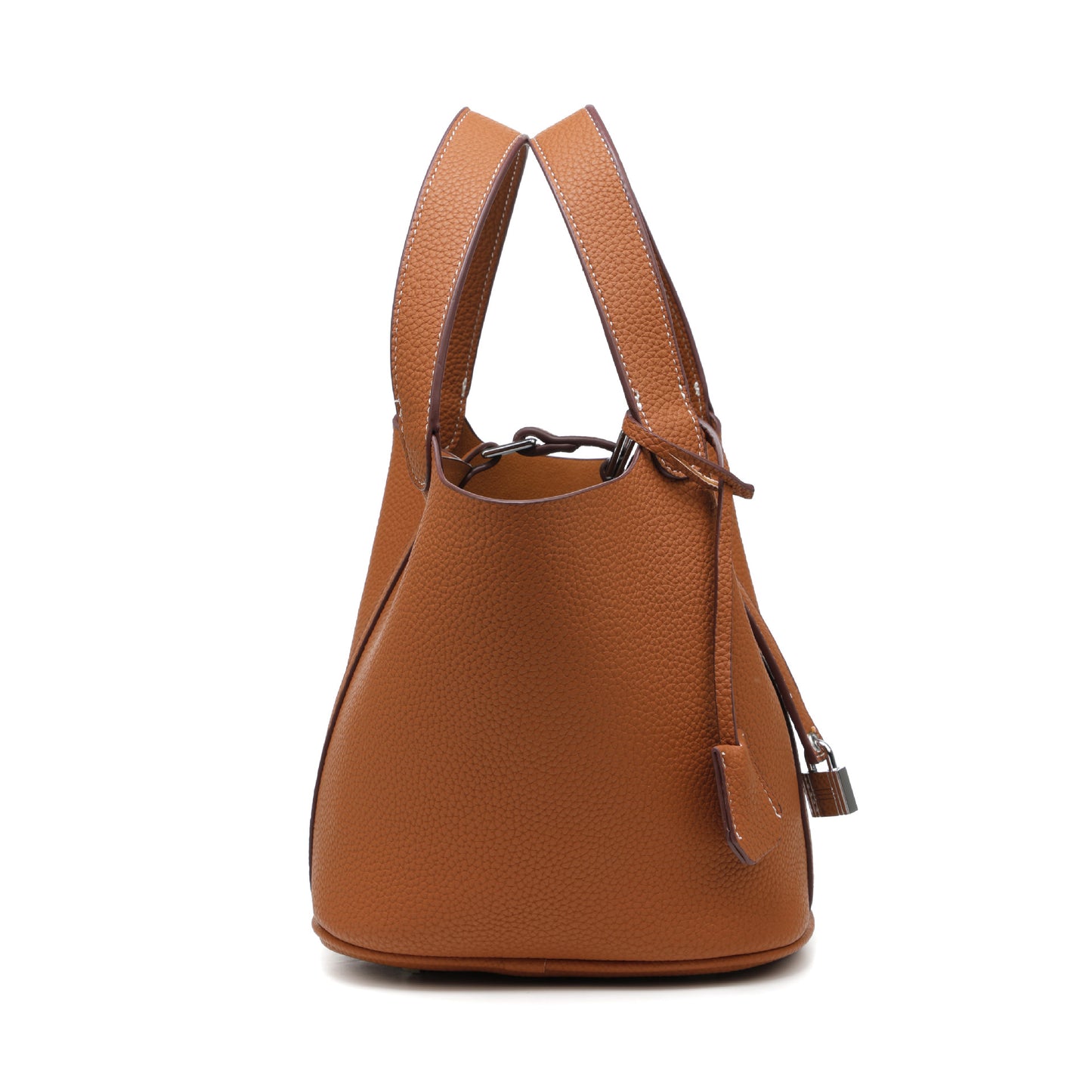 Female vegan leather bucket bag