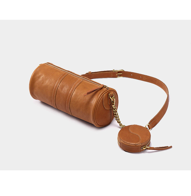 Genuine leather barrel chain bag