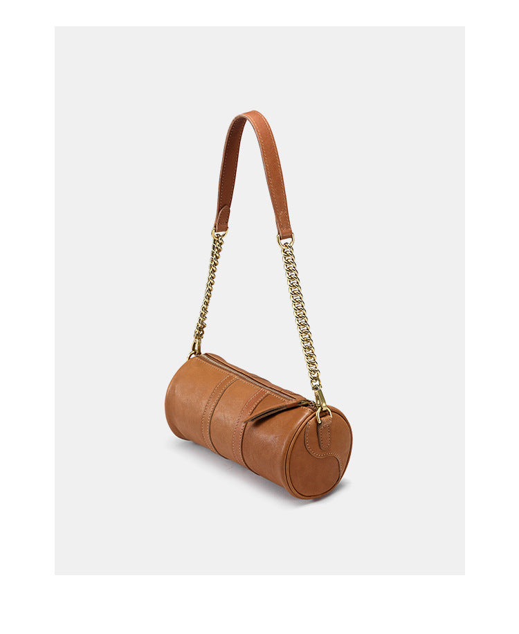 Genuine leather barrel chain bag