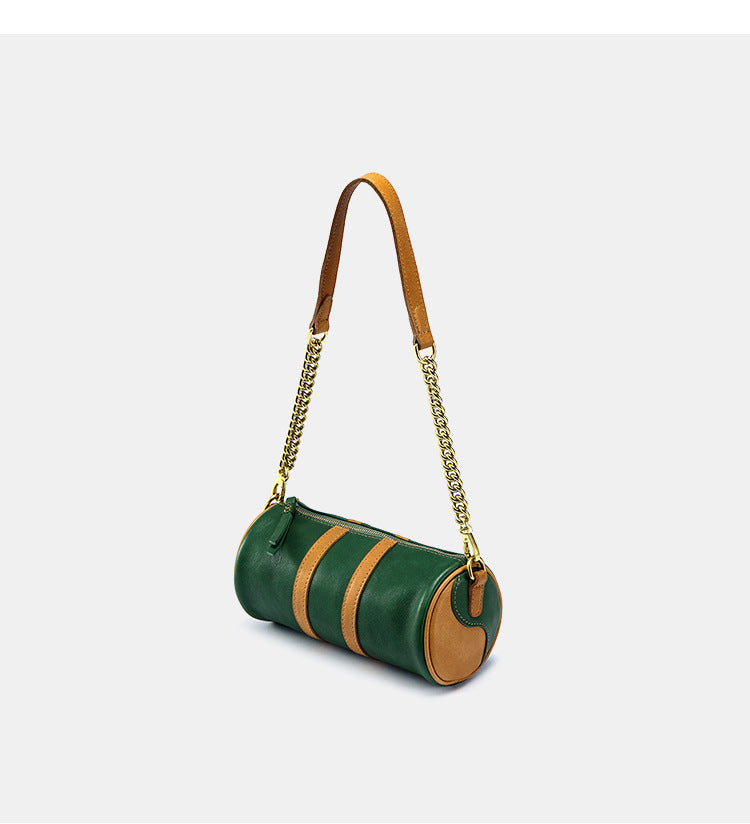 Genuine leather barrel chain bag