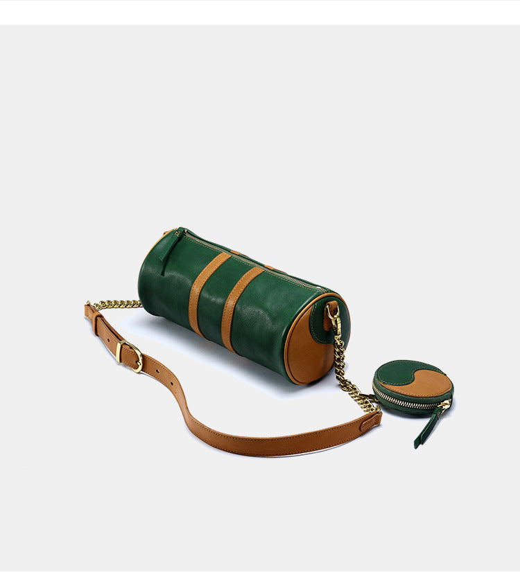 Genuine leather barrel chain bag