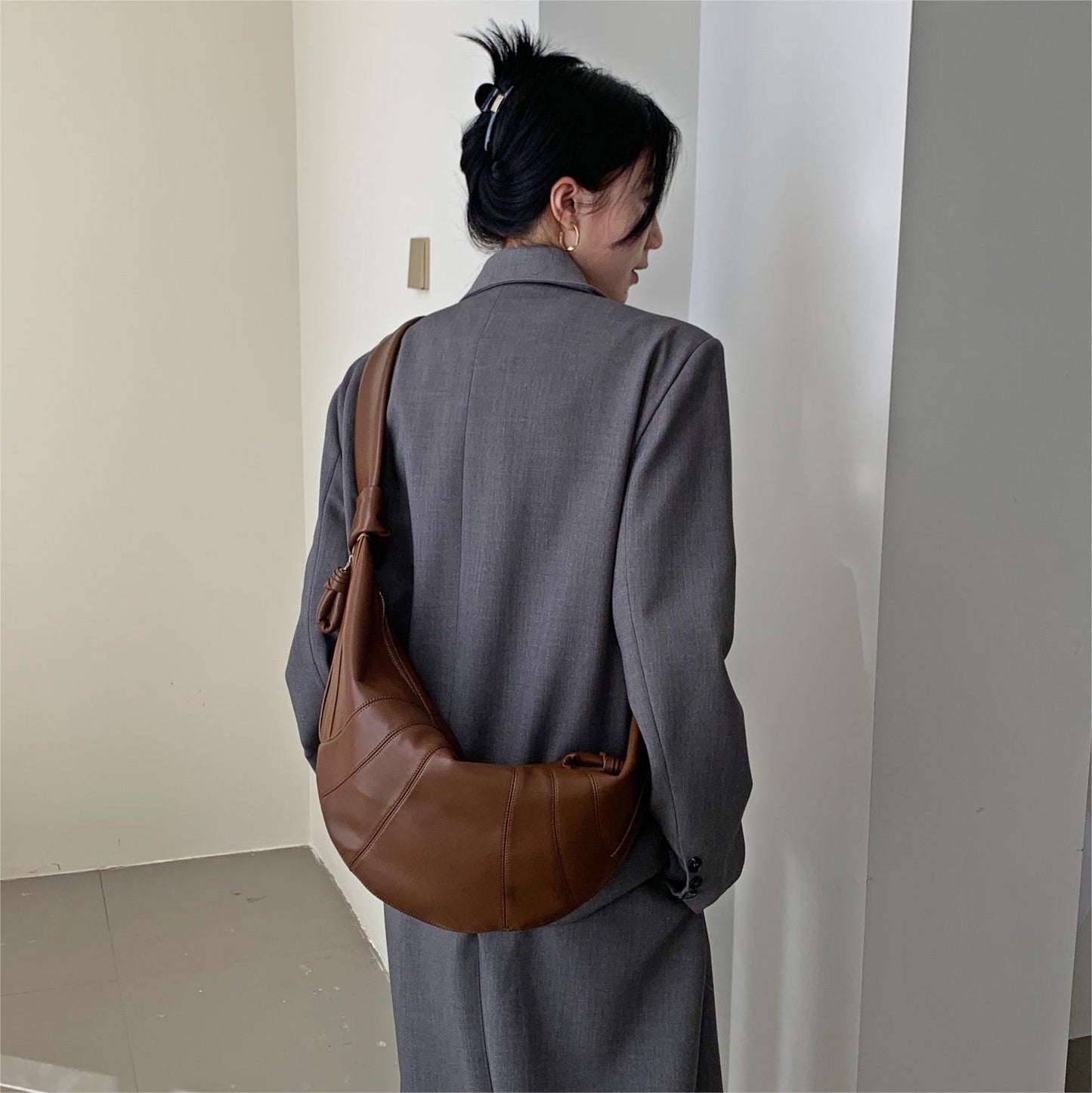 Genuine leather hobo bag