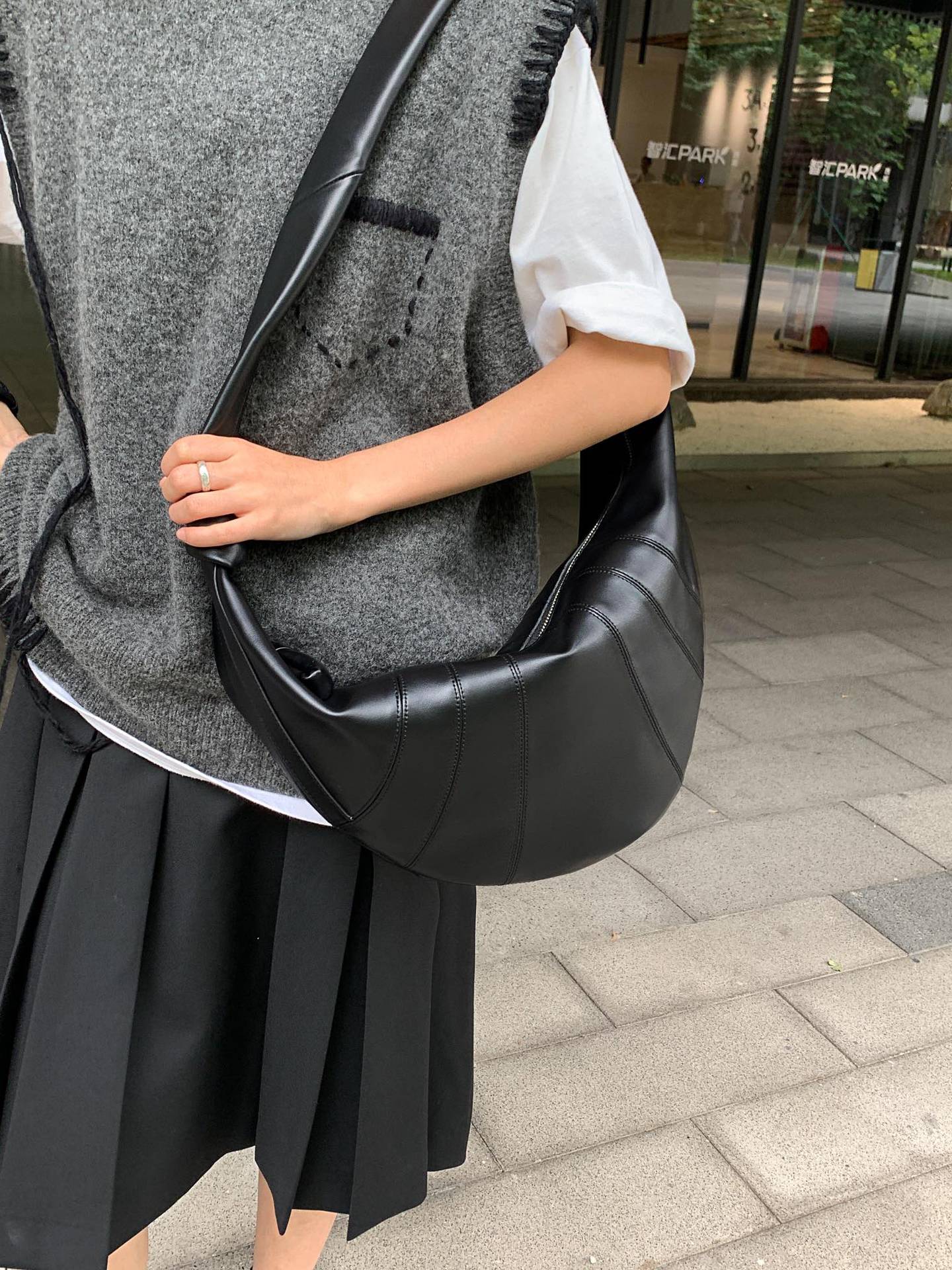 Genuine leather hobo bag