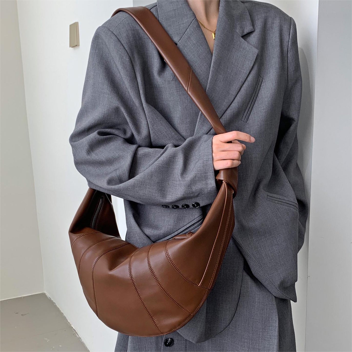 Genuine leather hobo bag