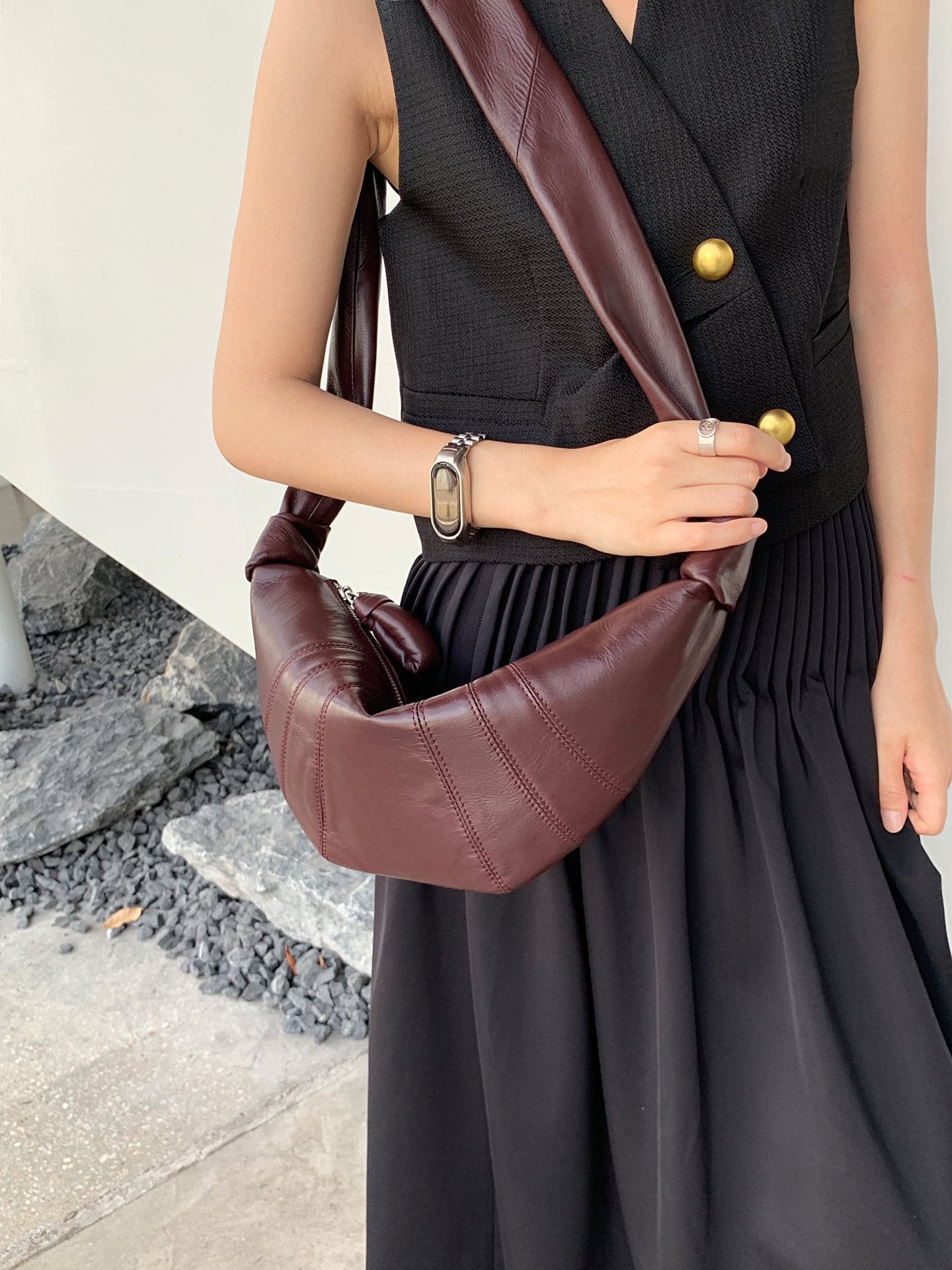 Genuine leather hobo bag