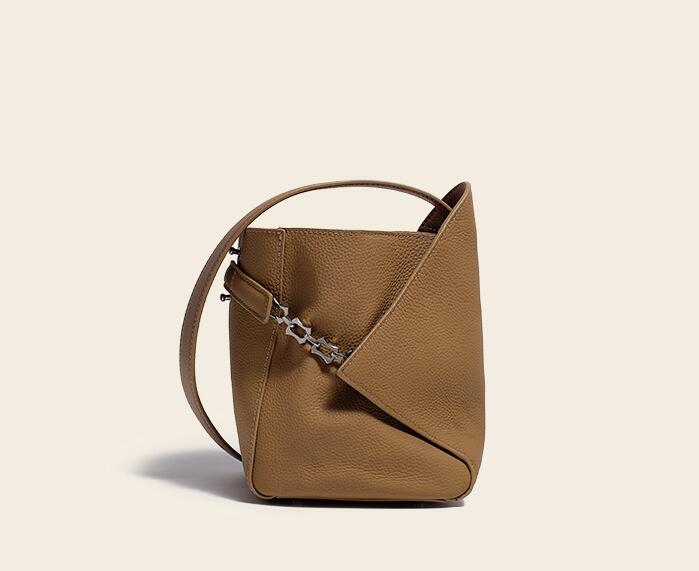 Genuine leather small bucket bag