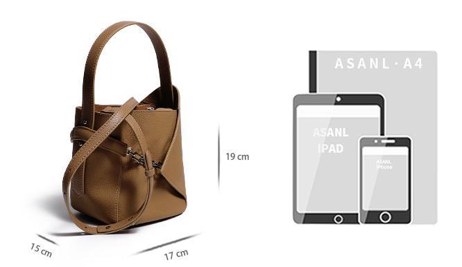 Genuine leather small bucket bag