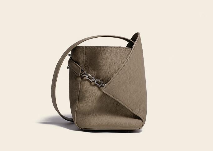 Genuine leather small bucket bag