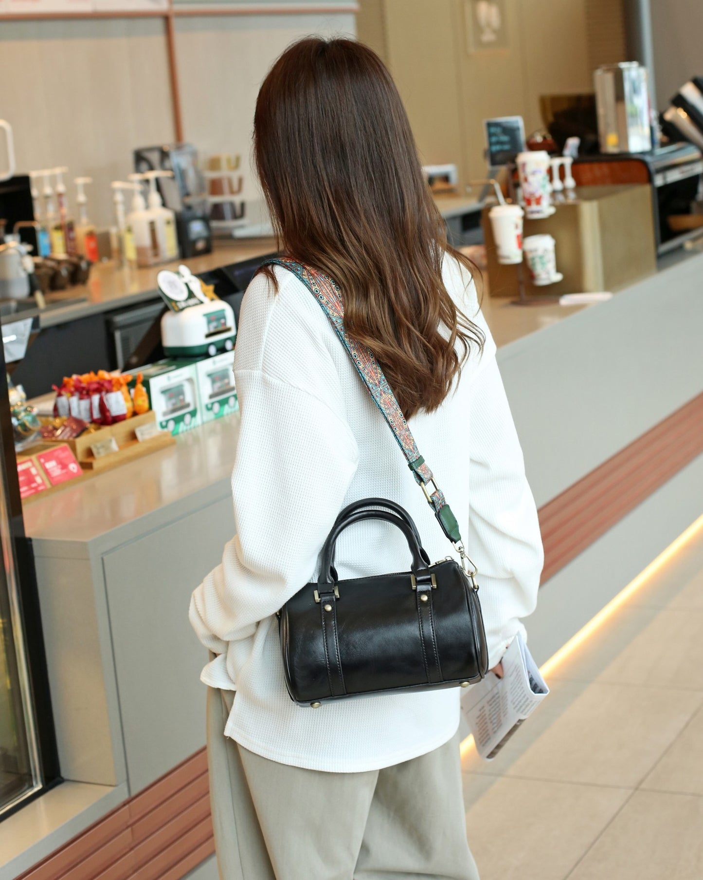 Ladies genuine leather Boston bag